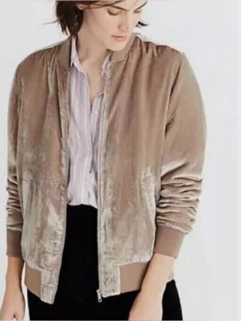 Madewell Velvet Bomber Jacket - Taupe
